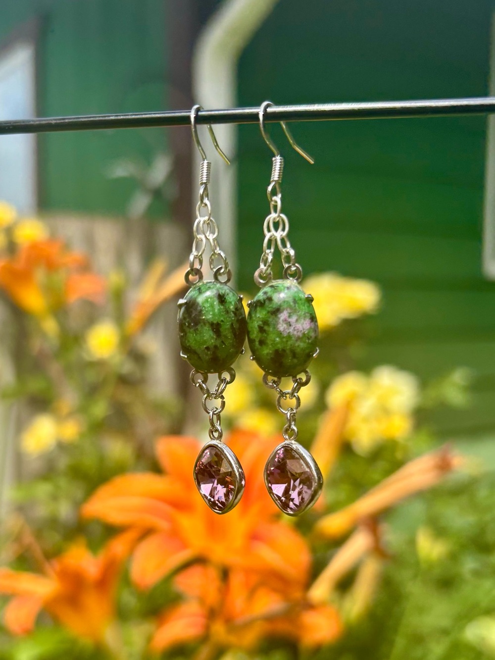 Ruby zoisite earrings. - Picture 9 of 13